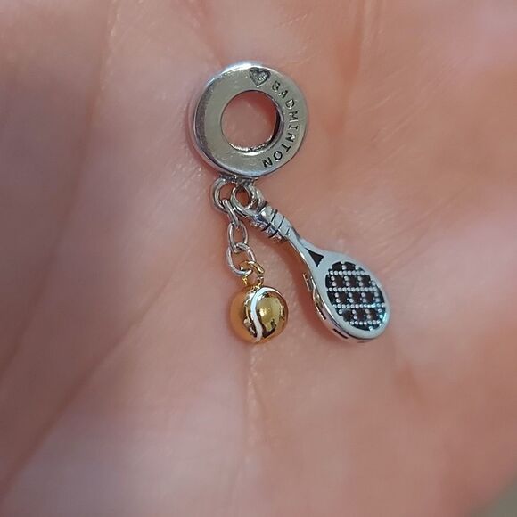 925 Sterling Silver Badminton Tennis Charm - Picture 2 of 8